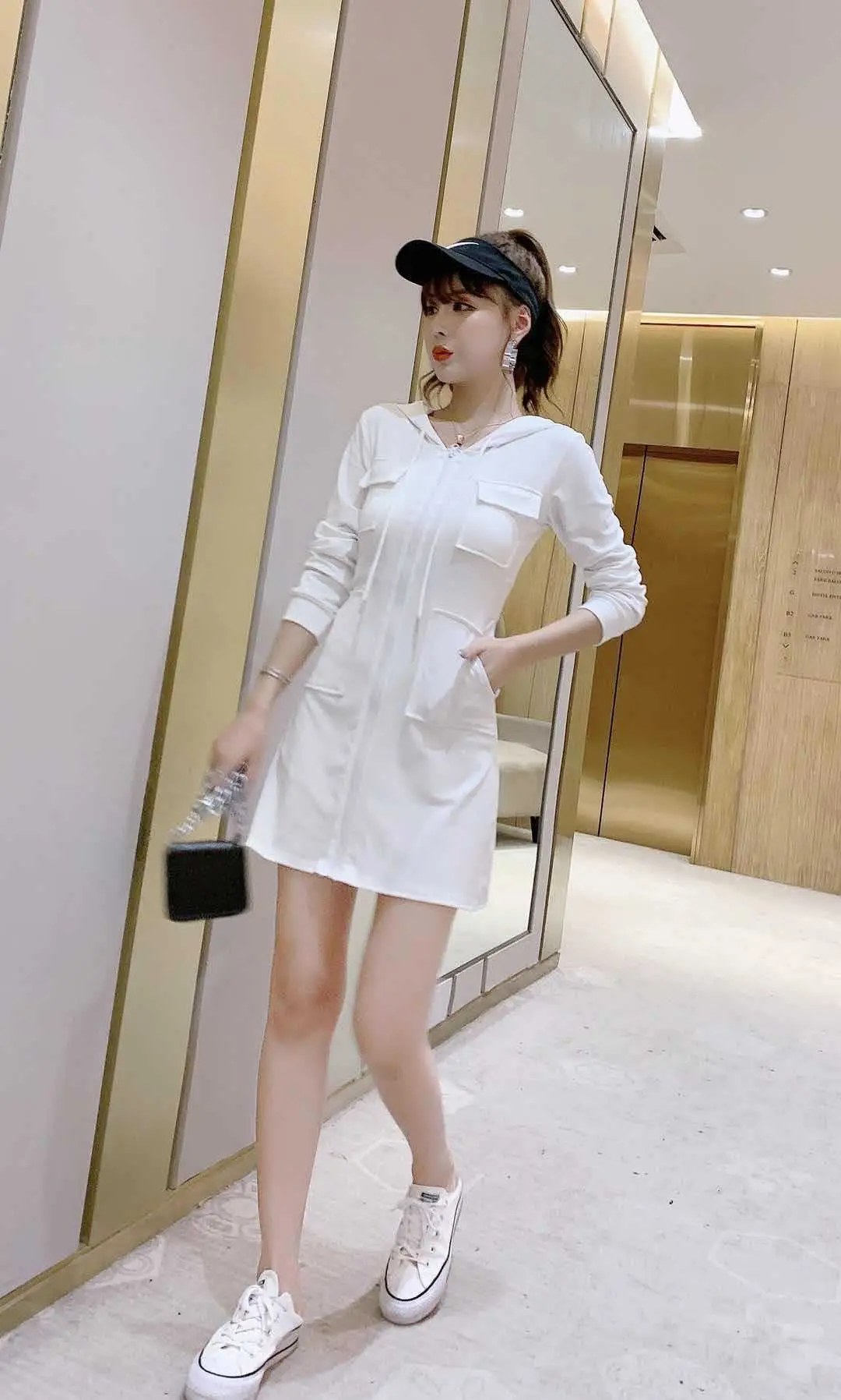 Black Hooded Long Sleeve Cotton Dress for Women — feature 22
