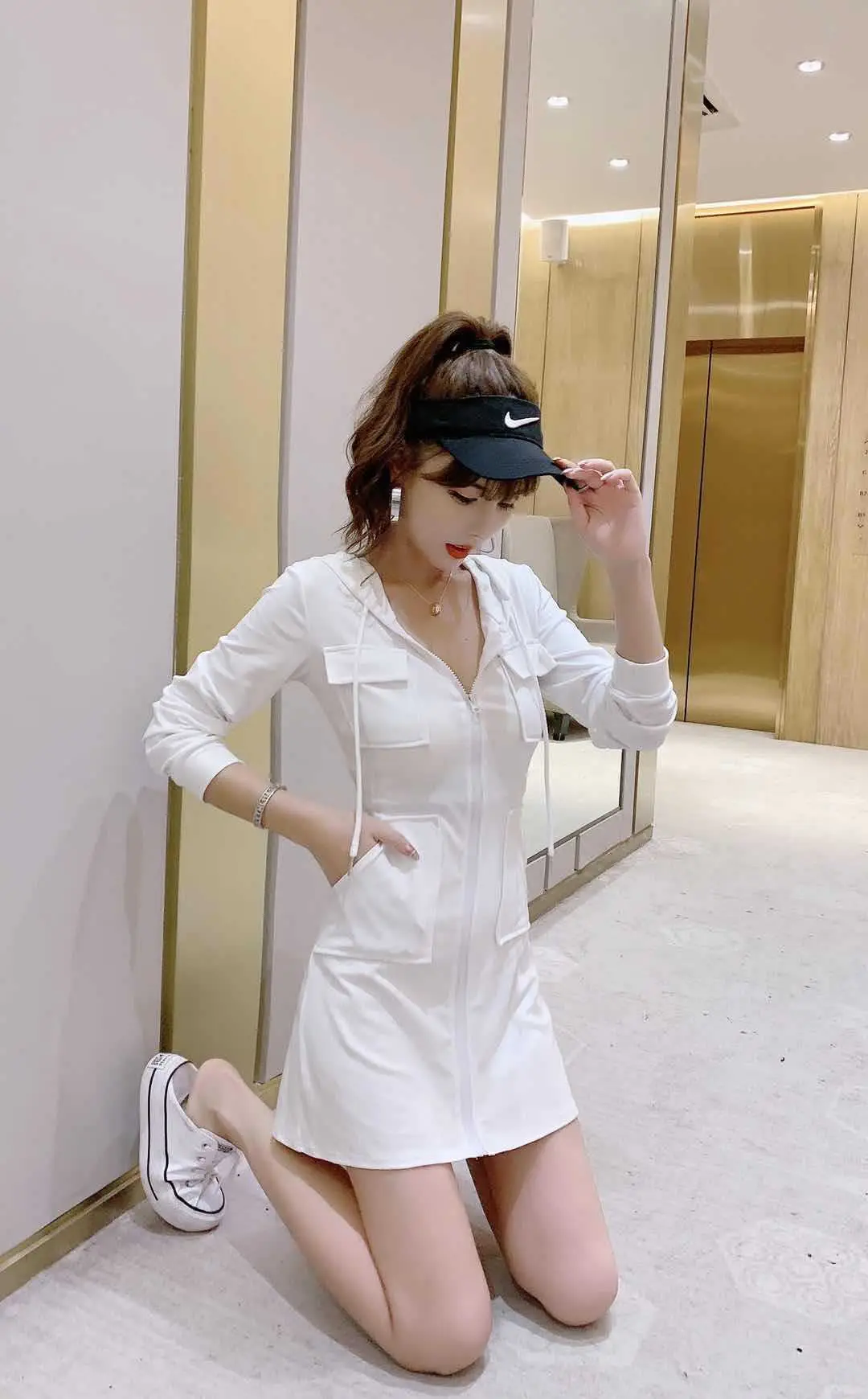 Black Hooded Long Sleeve Cotton Dress for Women — feature 23