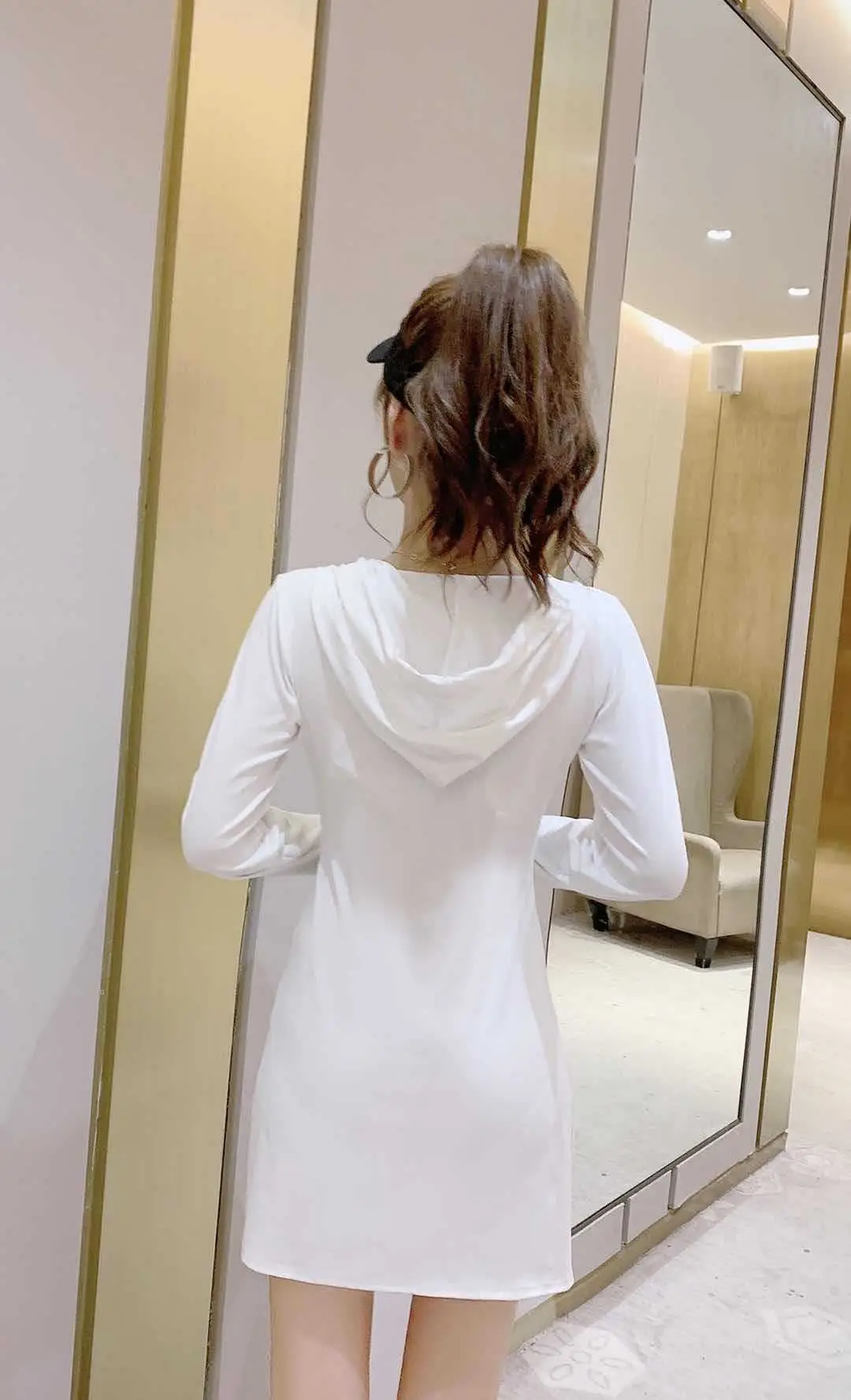 Black Hooded Long Sleeve Cotton Dress for Women — feature 24