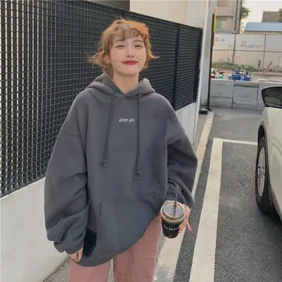 Women Hooded Sweatshirt Cream Loose Oversize Winter Coat Top - Image 6