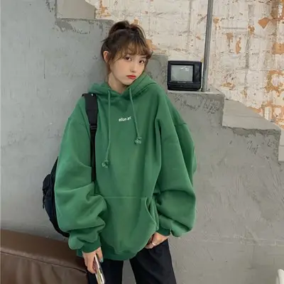 Women Hooded Sweatshirt Cream Loose Oversize Winter Coat Top - Image 7