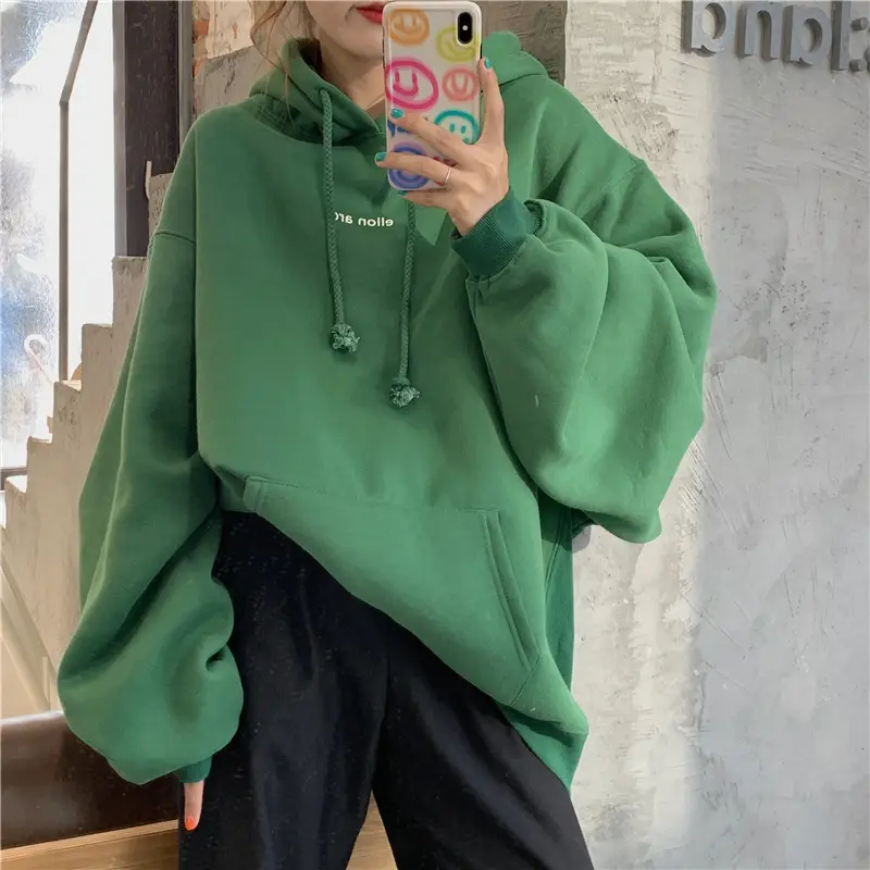 Women Hooded Sweatshirt Cream Loose Oversize Winter Coat Top — feature 10