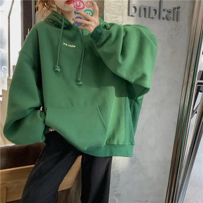 Women Hooded Sweatshirt Cream Loose Oversize Winter Coat Top — feature 13