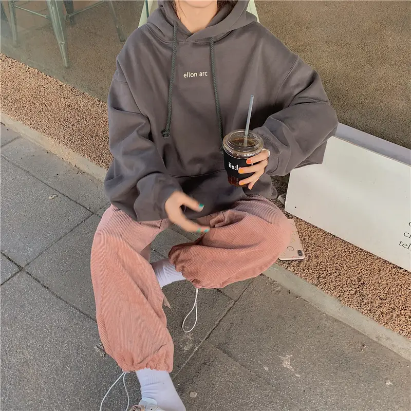 Women Hooded Sweatshirt Cream Loose Oversize Winter Coat Top — feature 15