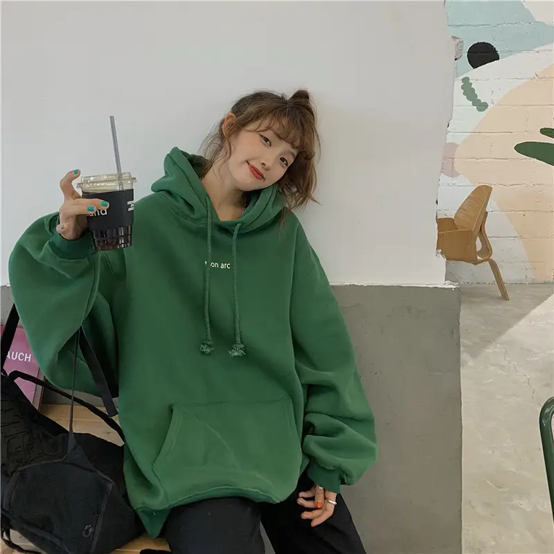 Women Hooded Sweatshirt Cream Loose Oversize Winter Coat Top — feature 2