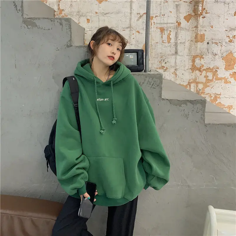 Women Hooded Sweatshirt Cream Loose Oversize Winter Coat Top — feature 3