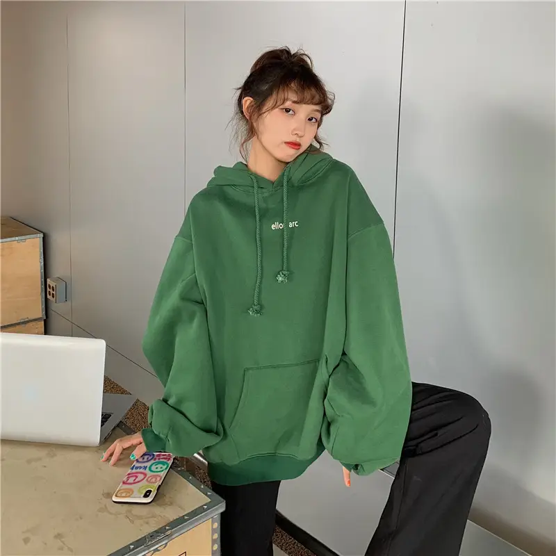 Women Hooded Sweatshirt Cream Loose Oversize Winter Coat Top — feature 4