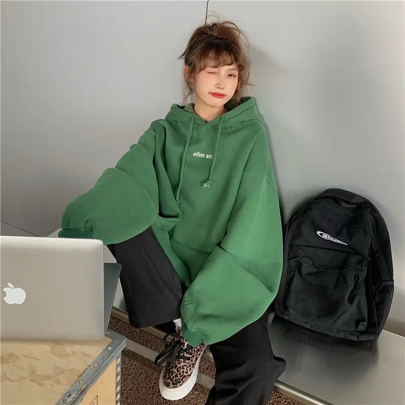 Women Hooded Sweatshirt Cream Loose Oversize Winter Coat Top — feature 5