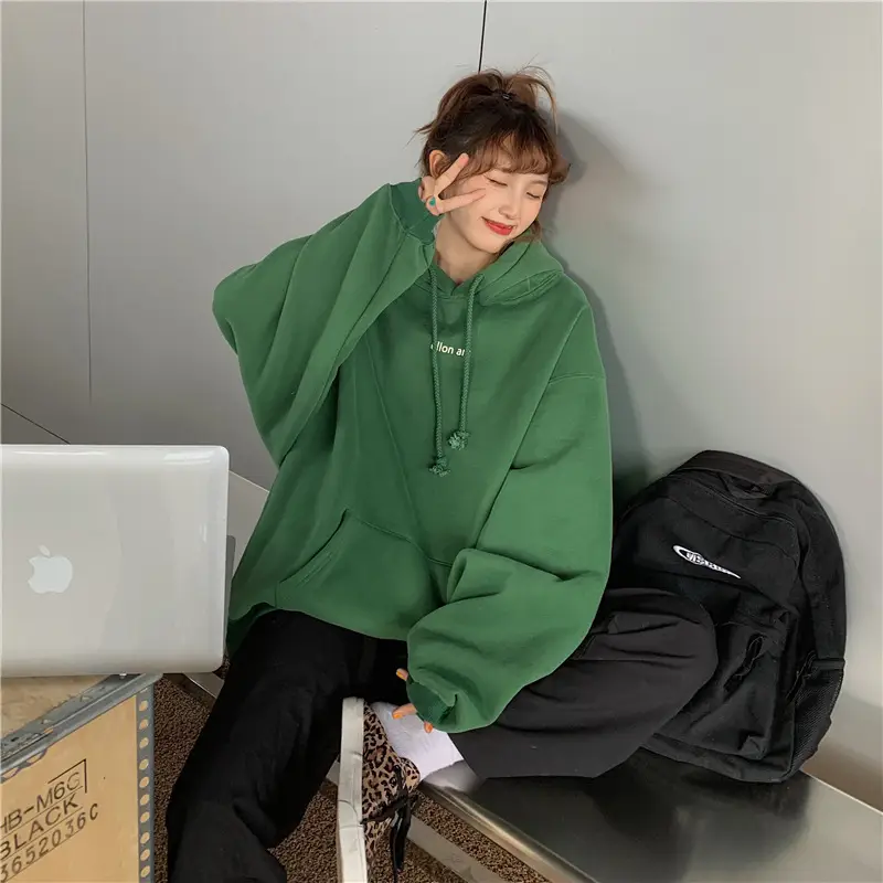 Women Hooded Sweatshirt Cream Loose Oversize Winter Coat Top — feature 6