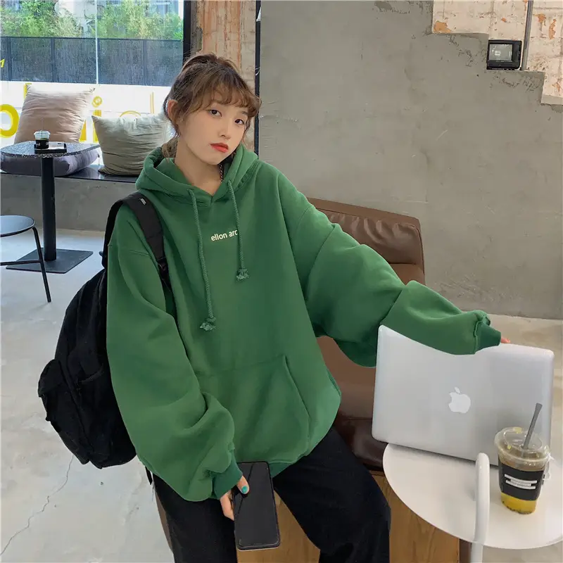 Women Hooded Sweatshirt Cream Loose Oversize Winter Coat Top — feature 7