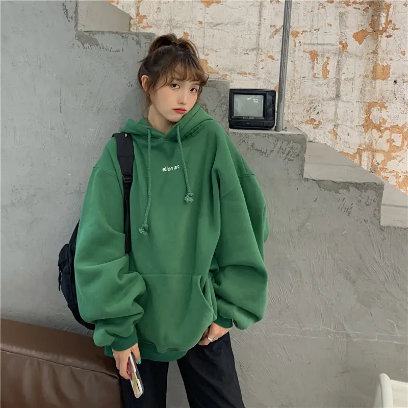 Women Hooded Sweatshirt Cream Loose Oversize Winter Coat Top — feature 8