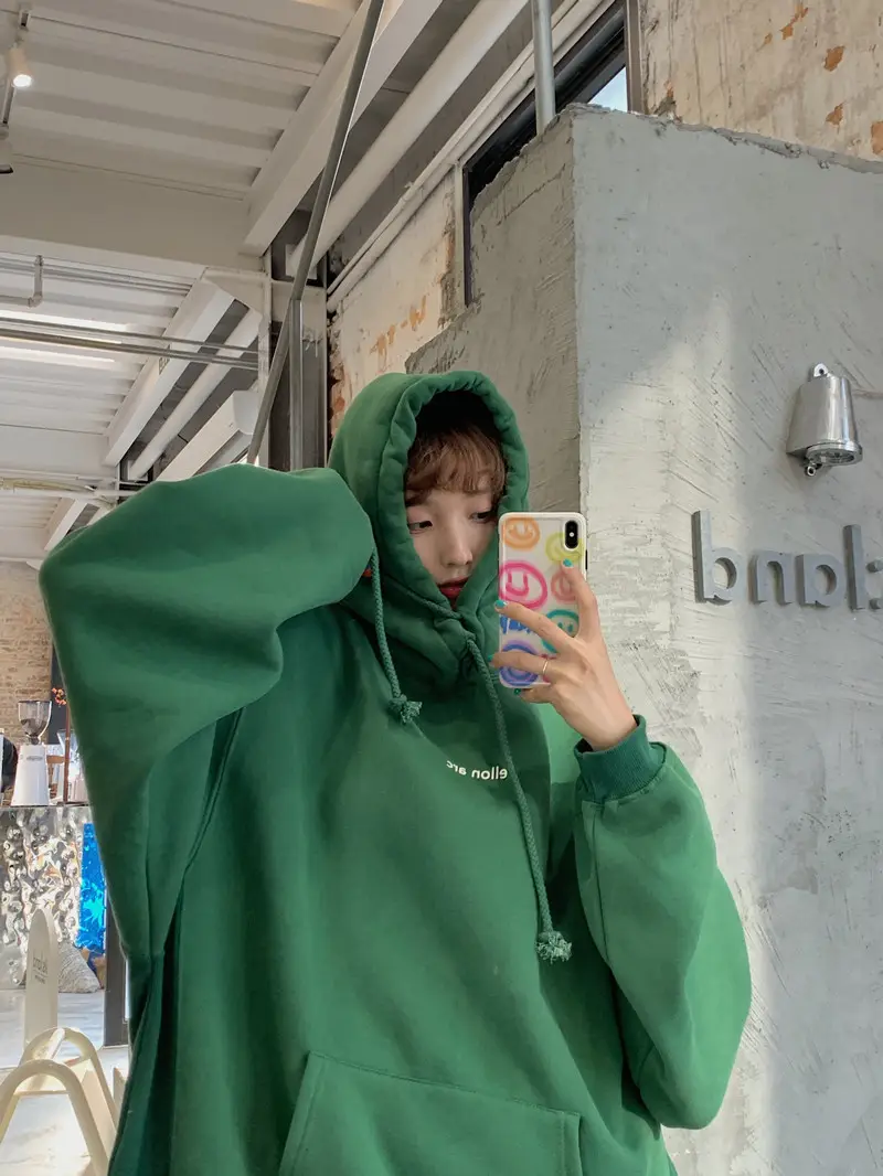 Women Hooded Sweatshirt Cream Loose Oversize Winter Coat Top — feature 9