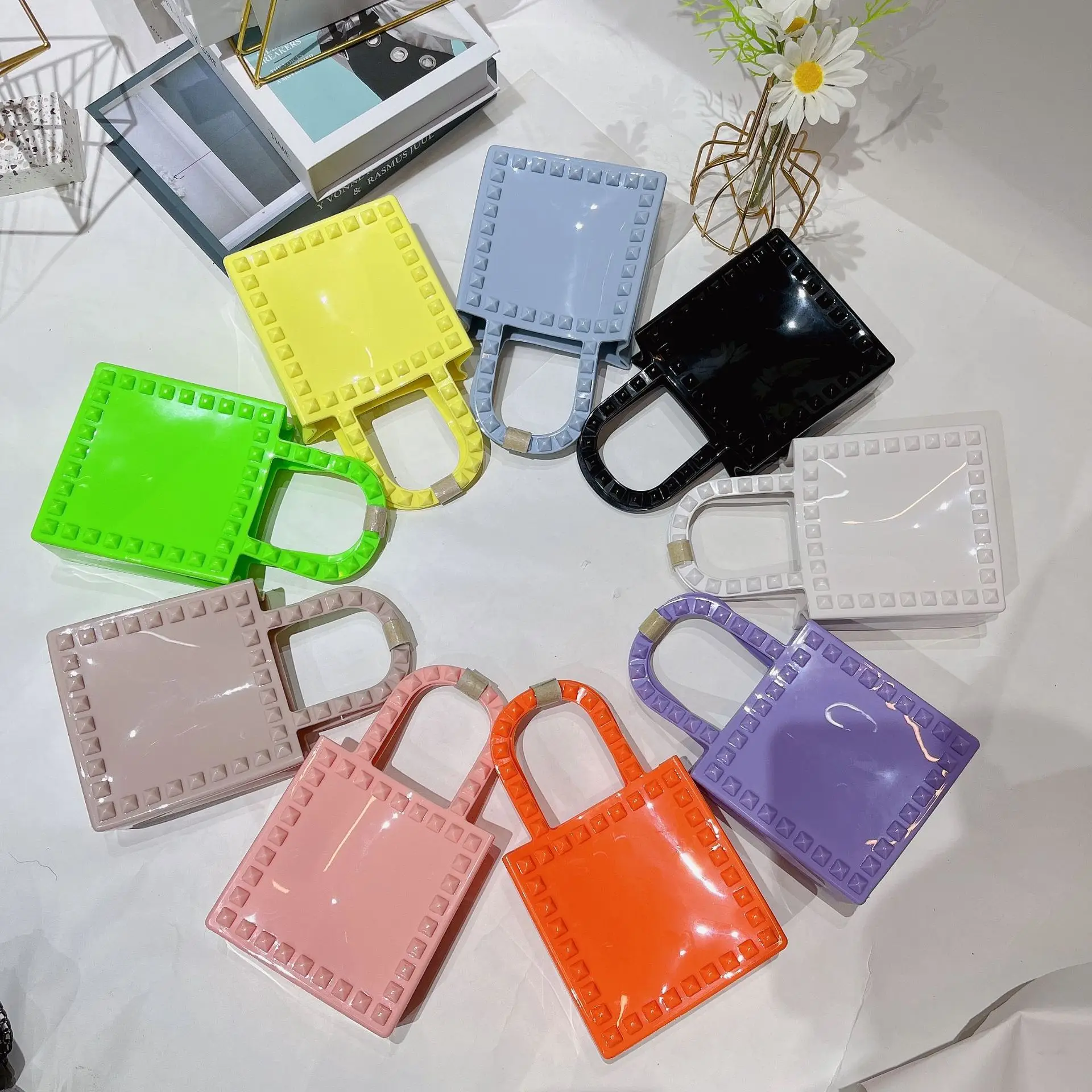 Orange Rivet Crossbody Bag for Women - Image 12