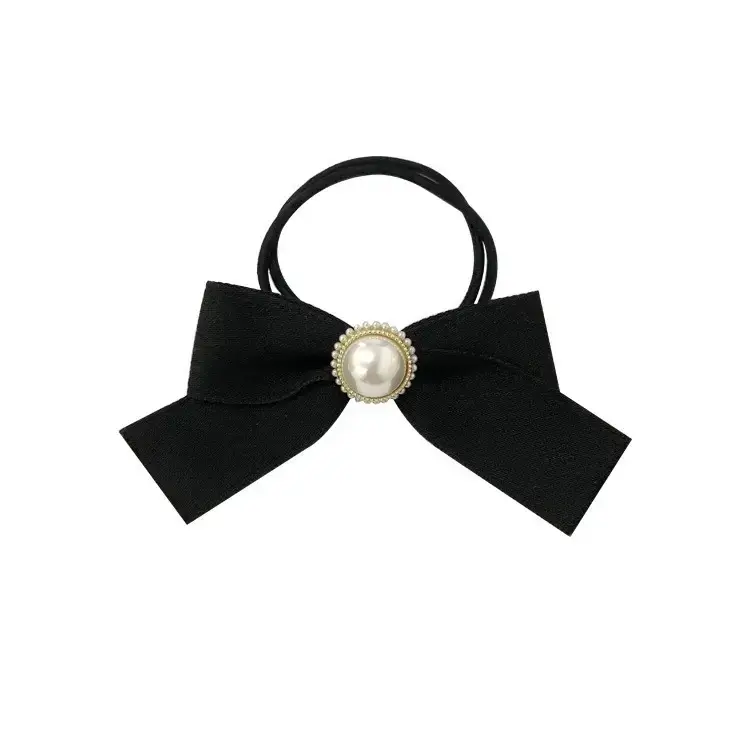 Black Pearl Bow Hair Ring for Women - Image 7