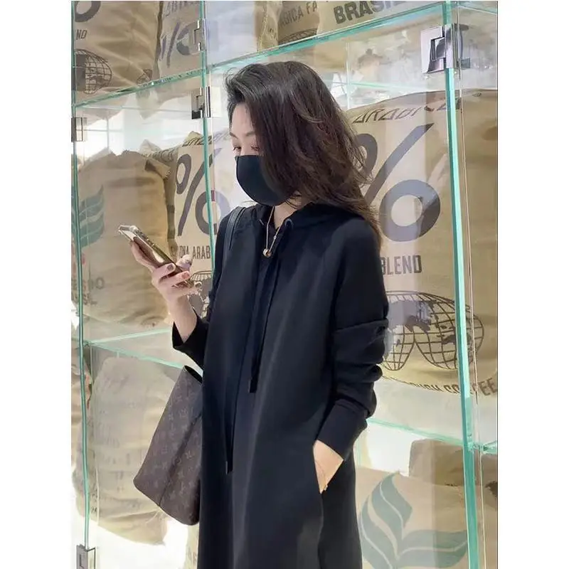 Long Sleeve Hooded Dress for Women Black 2025 Winter - Image 2