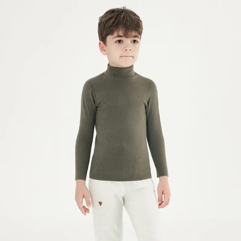 Derong Kids Long Sleeve Turtleneck Shirt Olive Green
