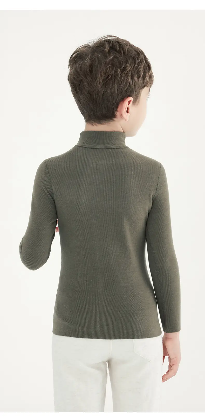 Derong Kids Long Sleeve Turtleneck Shirt Olive Green — feature 13