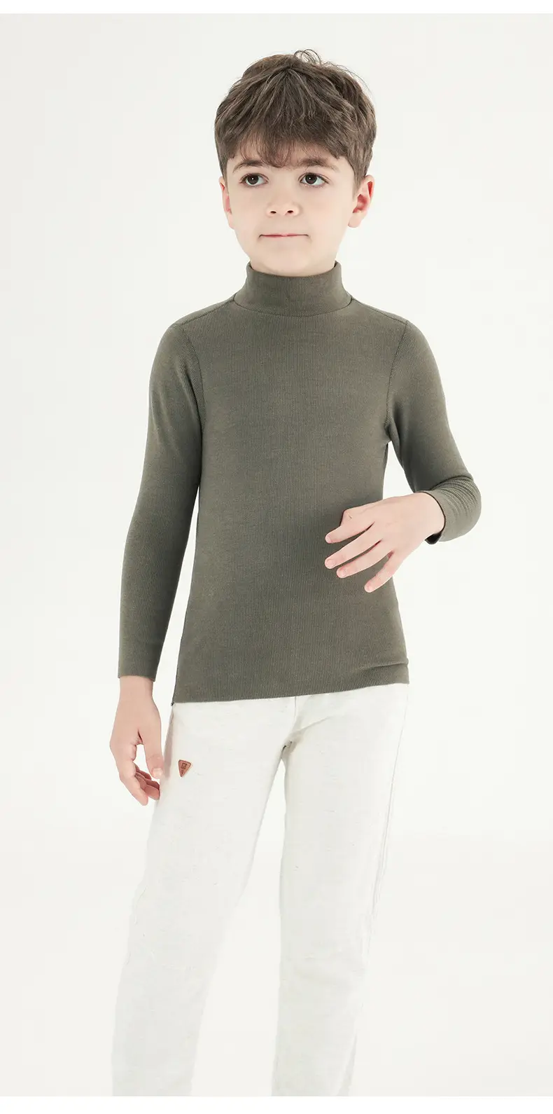 Derong Kids Long Sleeve Turtleneck Shirt Olive Green — feature 14