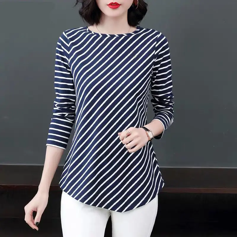 Women Long Sleeve Striped T-Shirt Brown Black Large - Image 7