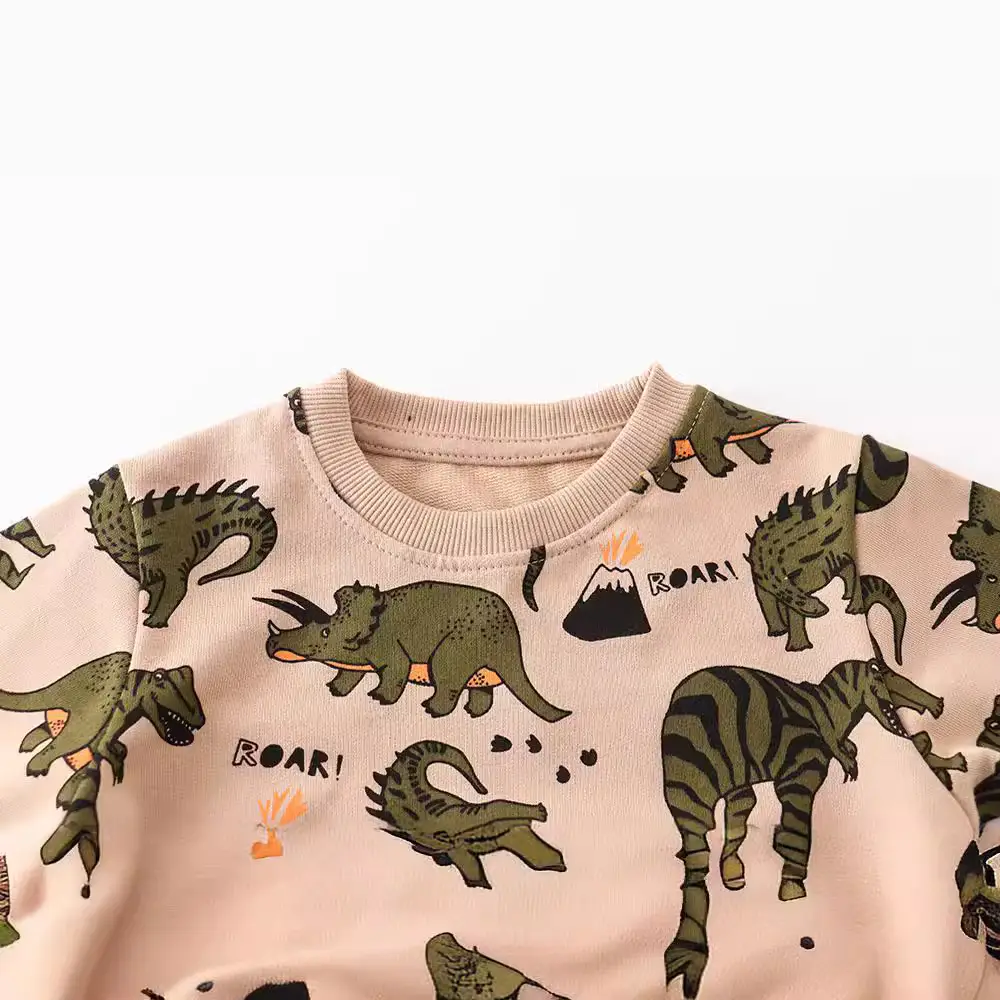 Kids Dinosaur Printed Long Sleeve Sweater Beige - Image 2