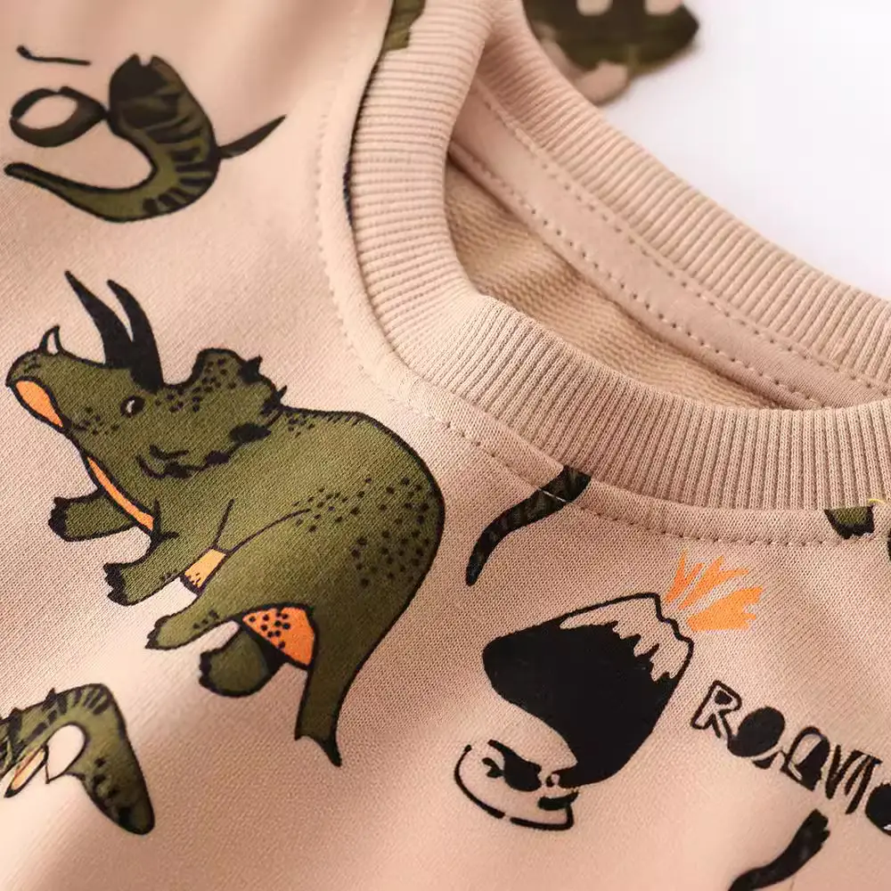 Kids Dinosaur Printed Long Sleeve Sweater Beige - Image 3