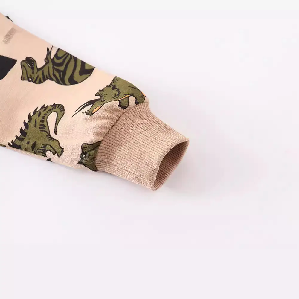 Kids Dinosaur Printed Long Sleeve Sweater Beige - Image 4