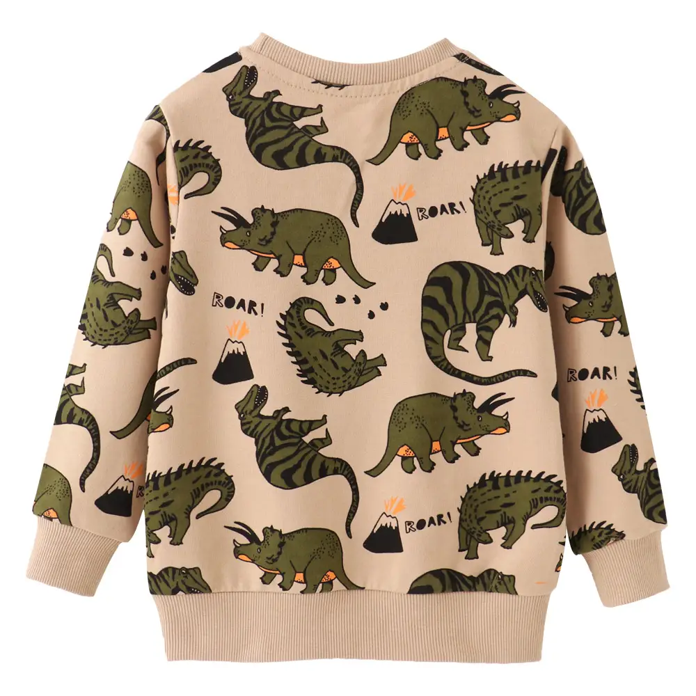 Kids Dinosaur Printed Long Sleeve Sweater Beige - Image 5