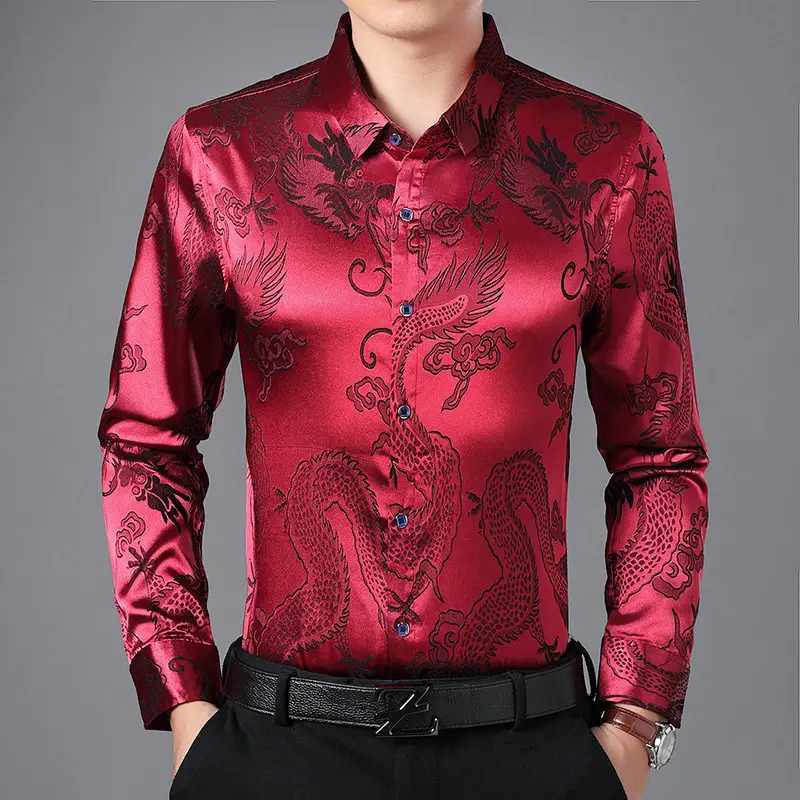 Blue Dragon Embroidered Long Sleeve Shirt for Men - Image 4