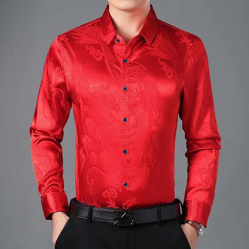 Blue Dragon Embroidered Long Sleeve Shirt for Men - Image 5