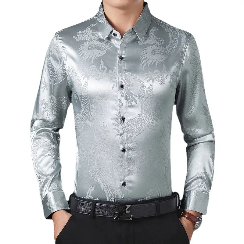 Blue Dragon Embroidered Long Sleeve Shirt for Men - Image 6