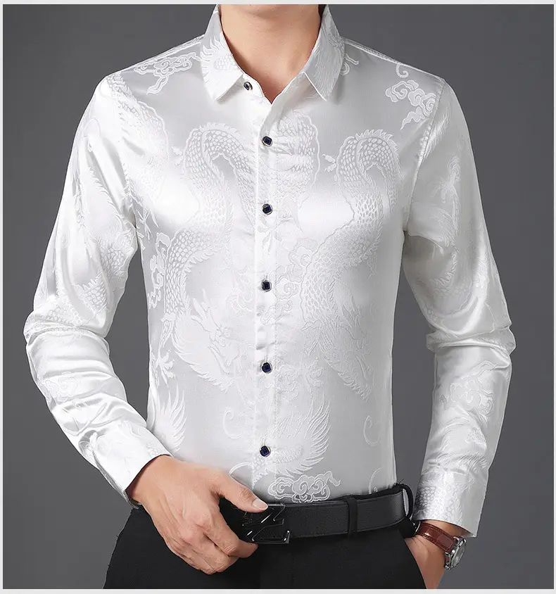 Blue Dragon Embroidered Long Sleeve Shirt for Men — feature 10