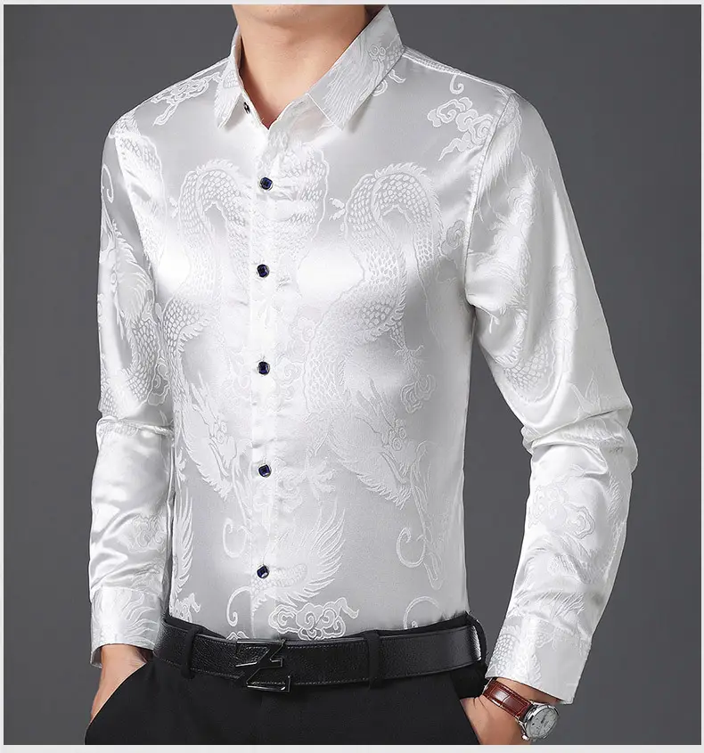 Blue Dragon Embroidered Long Sleeve Shirt for Men — feature 11