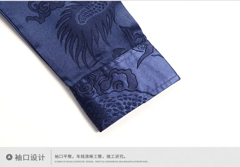 Blue Dragon Embroidered Long Sleeve Shirt for Men — feature 14