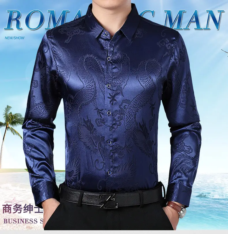 Blue Dragon Embroidered Long Sleeve Shirt for Men — feature 20