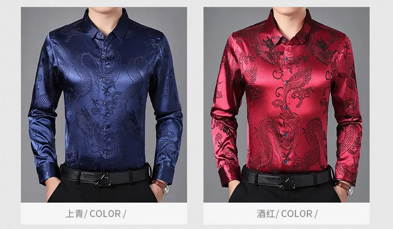 Blue Dragon Embroidered Long Sleeve Shirt for Men — feature 23