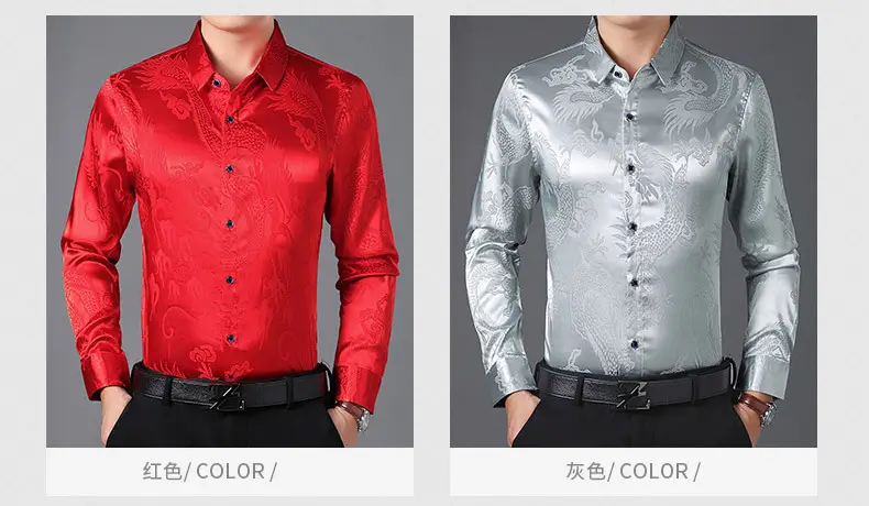 Blue Dragon Embroidered Long Sleeve Shirt for Men — feature 24