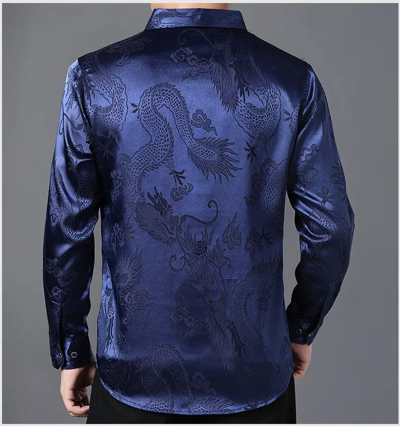 Blue Dragon Embroidered Long Sleeve Shirt for Men — feature 26