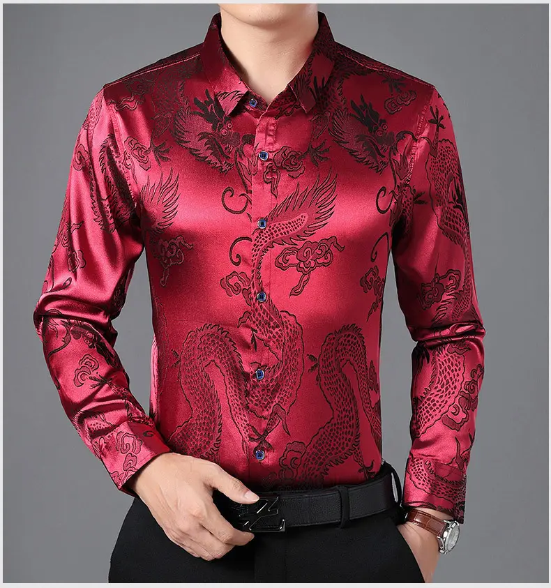 Blue Dragon Embroidered Long Sleeve Shirt for Men — feature 28