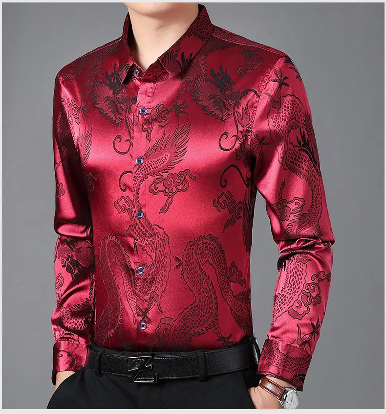 Blue Dragon Embroidered Long Sleeve Shirt for Men — feature 29