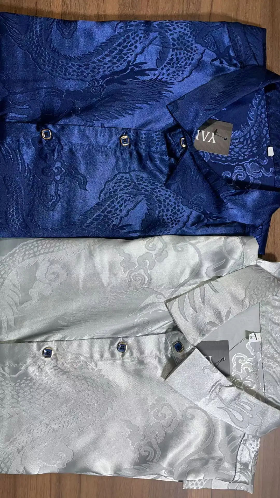 Blue Dragon Embroidered Long Sleeve Shirt for Men — feature 3