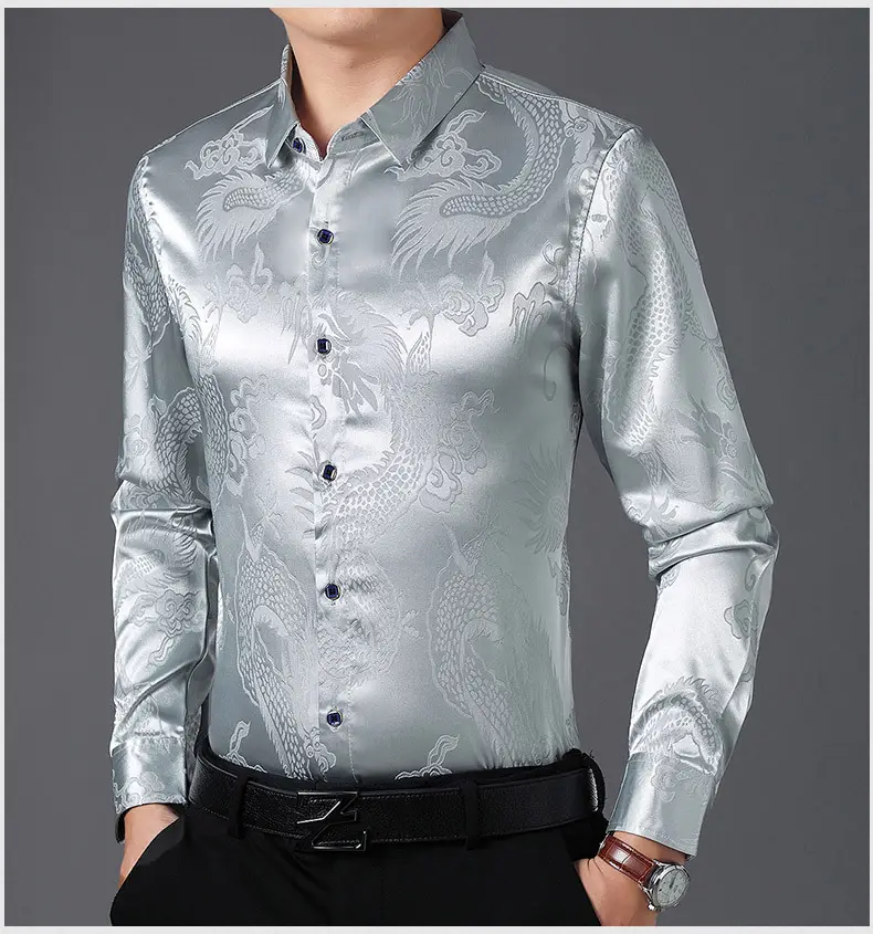 Blue Dragon Embroidered Long Sleeve Shirt for Men — feature 9
