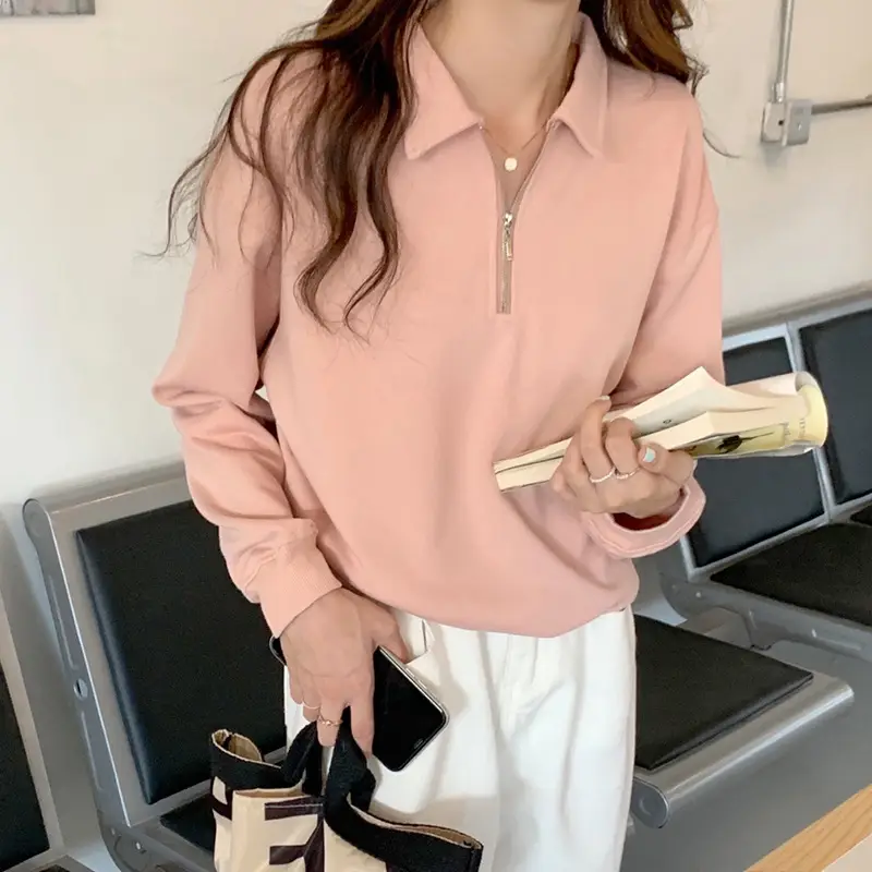 Women's 2022 Spring Sweater Polo Zipper Top - Image 6