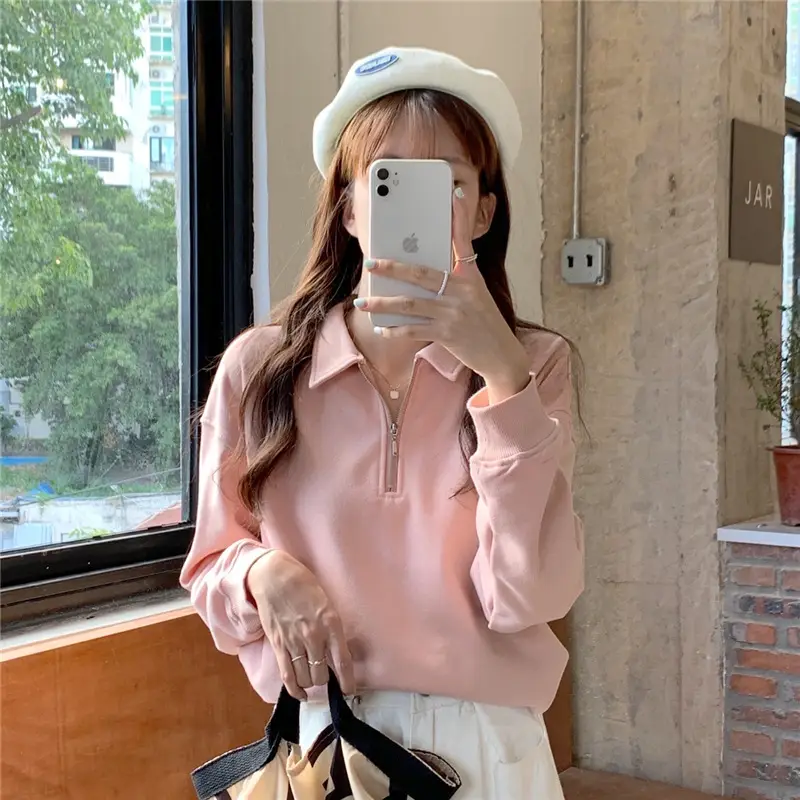Women's 2022 Spring Sweater Polo Zipper Top — feature 14