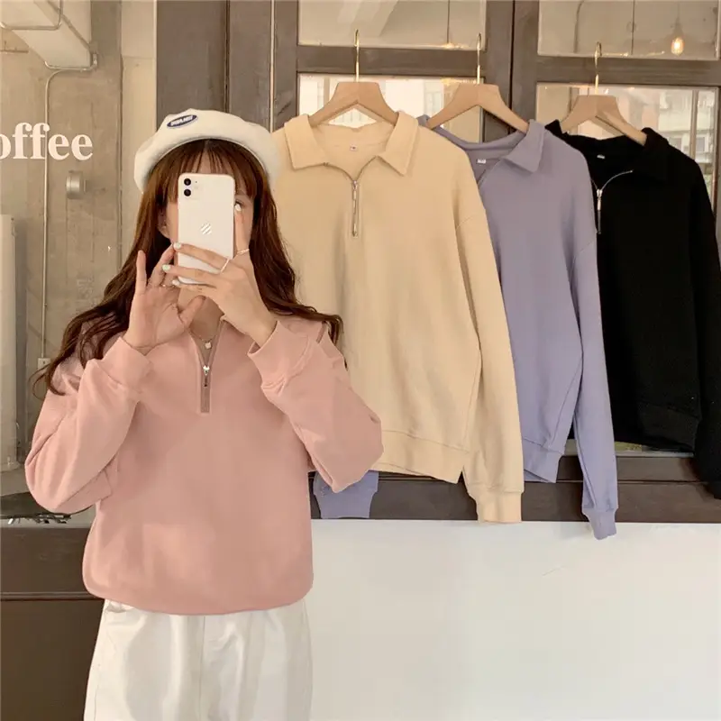 Women's 2022 Spring Sweater Polo Zipper Top — feature 15