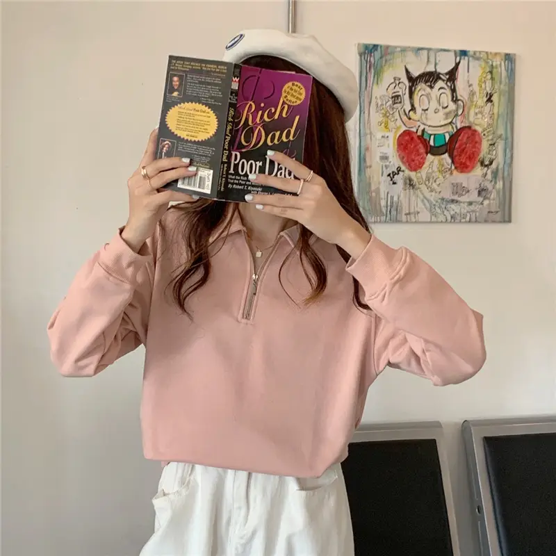 Women's 2022 Spring Sweater Polo Zipper Top — feature 17