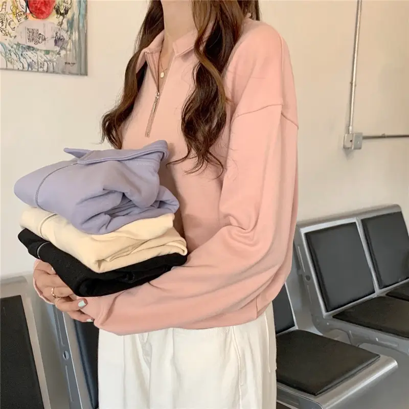 Women's 2022 Spring Sweater Polo Zipper Top — feature 18