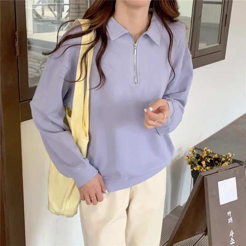 Women's 2022 Spring Sweater Polo Zipper Top — feature 24