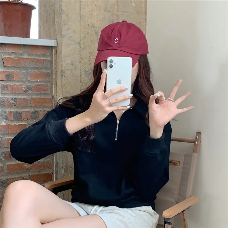 Women's 2022 Spring Sweater Polo Zipper Top — feature 41