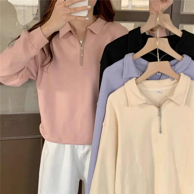 Women's 2022 Spring Sweater Polo Zipper Top — feature 6