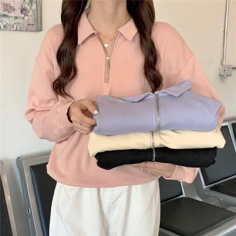 Women's 2022 Spring Sweater Polo Zipper Top — feature 7